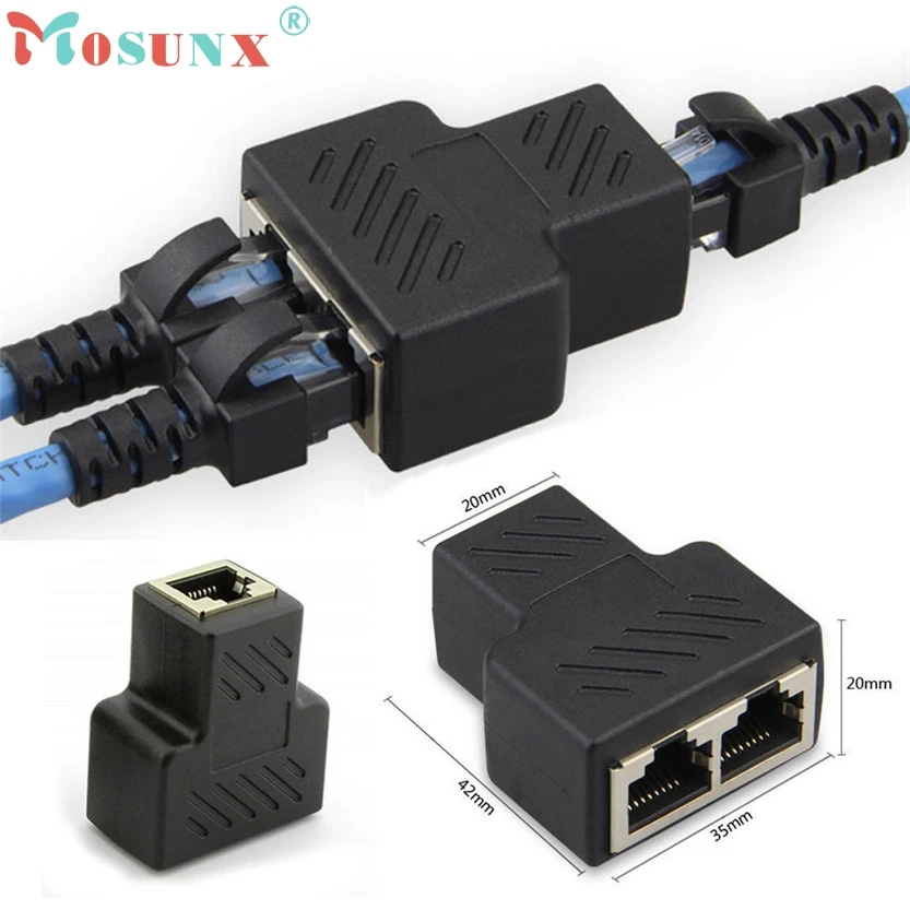 

Levert Dropship  1 to 2 LAN ethernet Network RJ45 Splitter Extender Plug Adapter Connector SZ0321#23