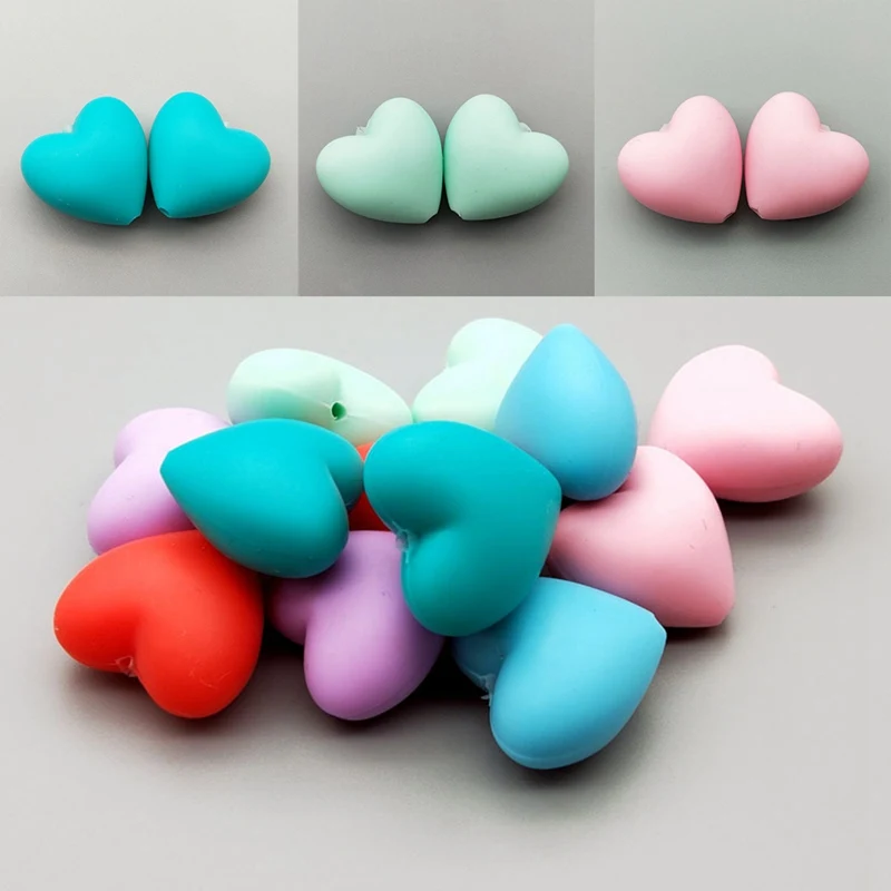 

1Pcs Food Grade Silicone Heart Shaped Beads BPA Free For Baby Molar Teether Pacifier Chain Accessories Teething Necklace Gifts
