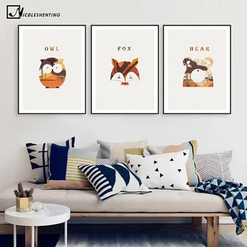 

Nordic Art Animal Fox Bear Owl Canvas Poster Minimalist Painting Nursery Wall Picture Print Modern Children Room Decoration 311