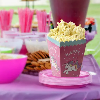 

30pcs Unicorn Popcorn Boxes Kids Unicorns Theme Birthday Party Treat Box Snack Cookie Cake Containers Unicorn Party Decoration