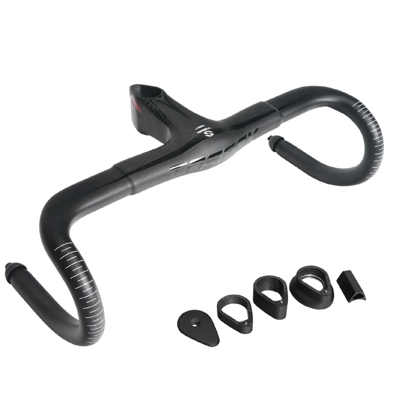 

TOSEEK Road Carbon Handlebar 400/420/440mm 1K matte Bent Bar Integrated Handlebar with Stem 28.6mm Fork Washer Bike Parts