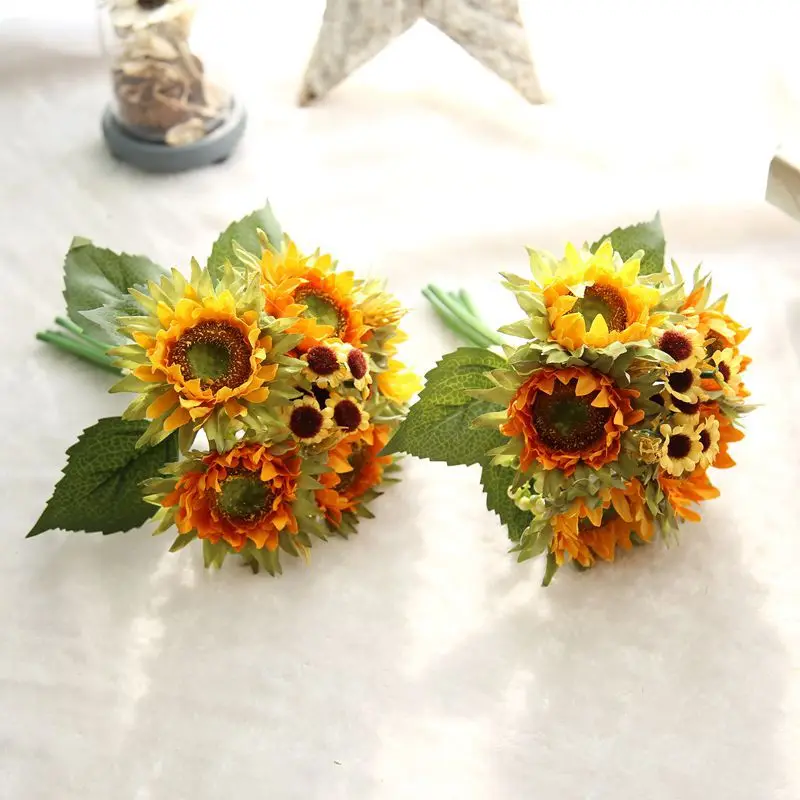 Autumn Decoration 5 Heads Yellow Sunflower Silk Artificial Flowers Bouquet For Home Decoration Office Party Garden Decor Autumn Decoration 5 Heads Yellow Sunflower Silk Artificial Flowers Bouquet For Home Decoration Office Party Garden Decor