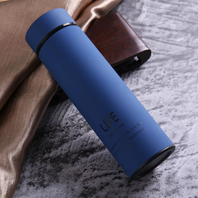 blue Термос с двойными стенками из нержавеющей стали, термобутылка для воды с крышкой, водонепроницаемая бутылка для чая и кофе, Спортивная бутылка для путешествий - Цвет: blue