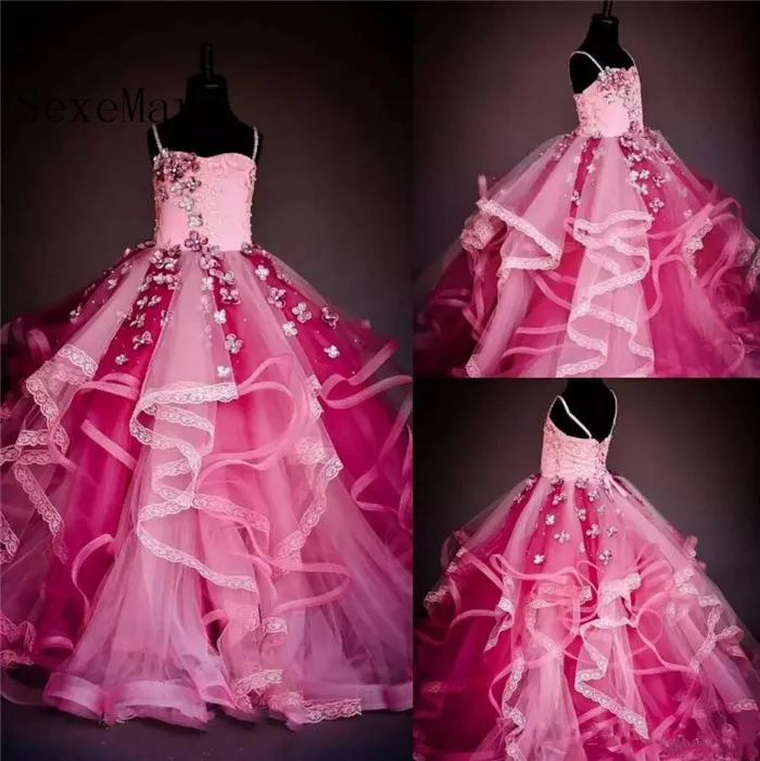 

Real Picture Flower Girls Dresses Beaded Applique Girls Pageant Dress Fluffy Tulle Ball Gown Lace-Up Girls Birthday Dresses