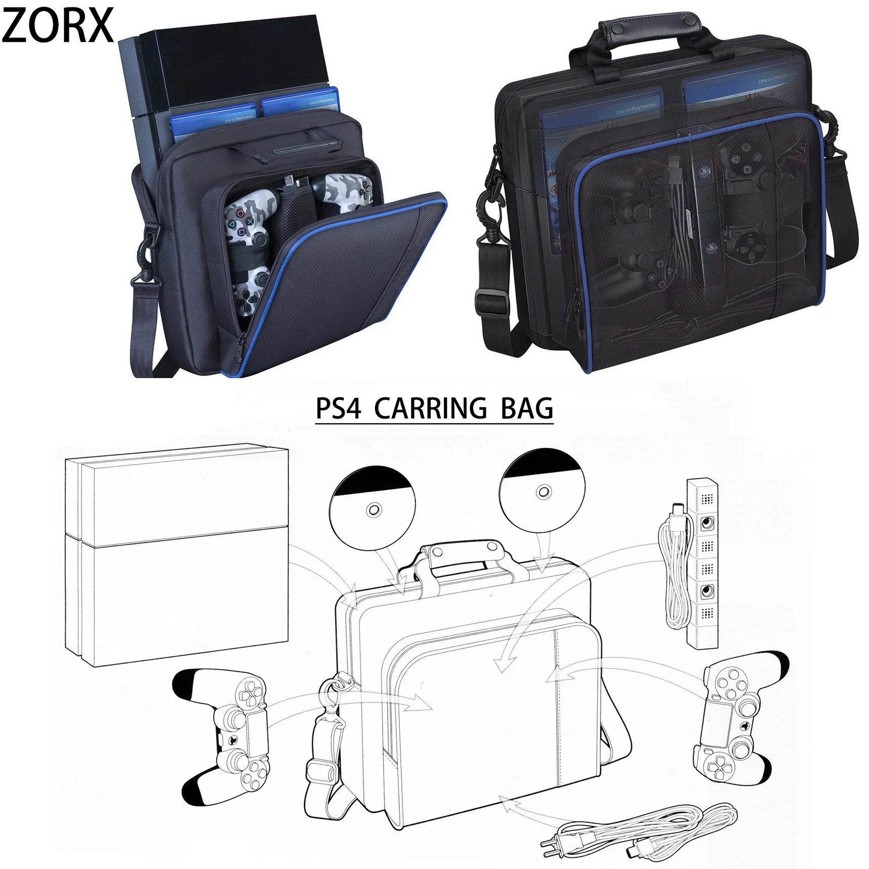 Zorx игры Sytem сумка для PS4/PS4 Pro Slim Canvas пакеты с ручками Сумка Сумочка оригинальный