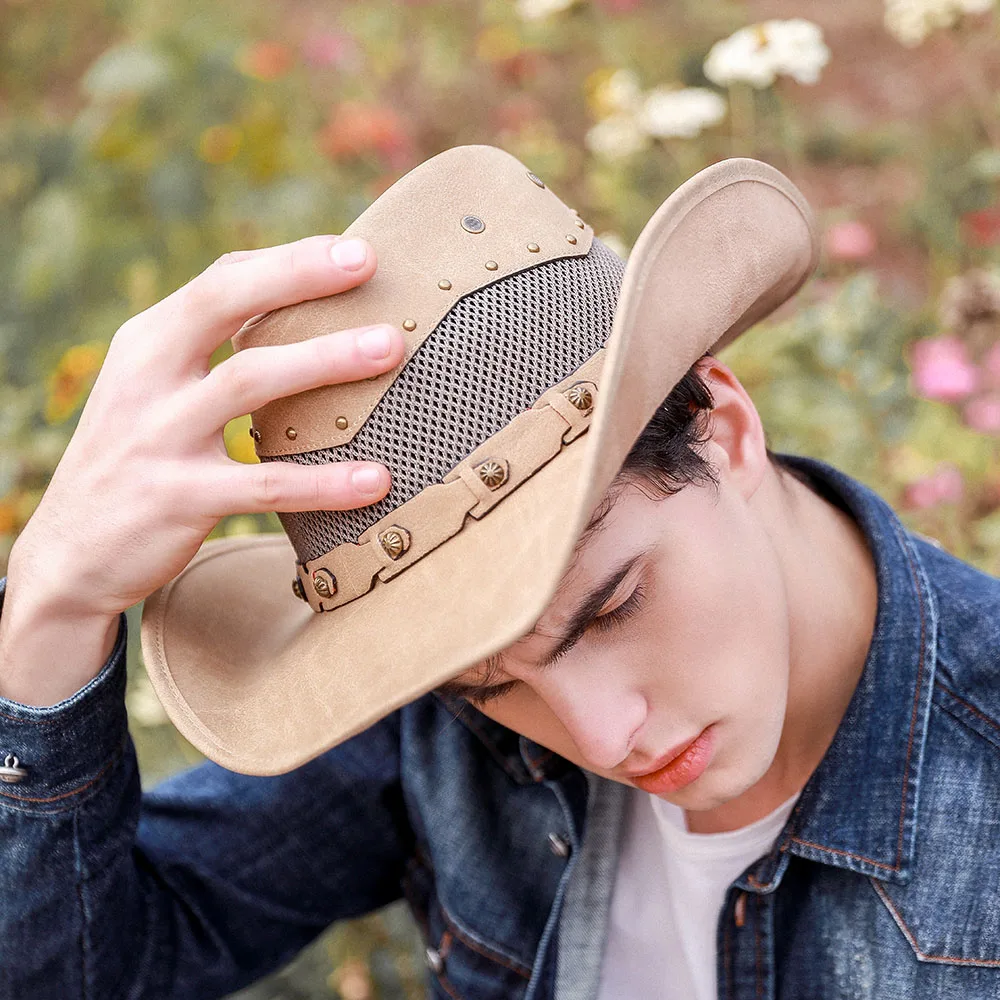 Fashion Men Leather Sun Hat Summer 