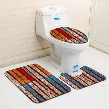 

3Pcs Colorful Geometric Pattern Bath Toilet Mat Sets Bathroom Rug Flannel Soft and Comfortable Bathroom Carpet