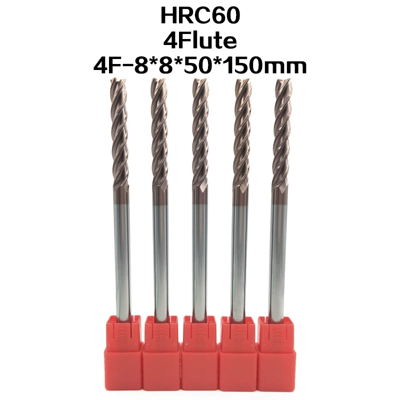 

5Pcs 4F-D8*150L hrc60 carbide lathe cutting tool cnc tungsten Flatted End Mill 4 Flute Cutting diameter 8mm Milling Cutter