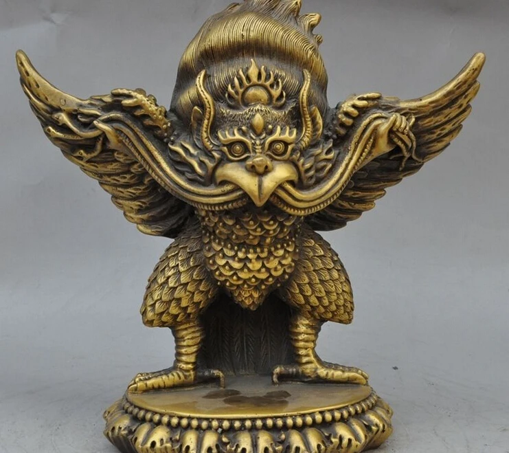 

22cm 9"Tibet Buddhism Fane Bronze Joss Winged Garuda Bird God Tantra Buddha Statue