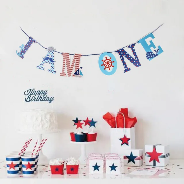 I Am One High Chair Banner Bunting Garland Nautical Theme Party 1st