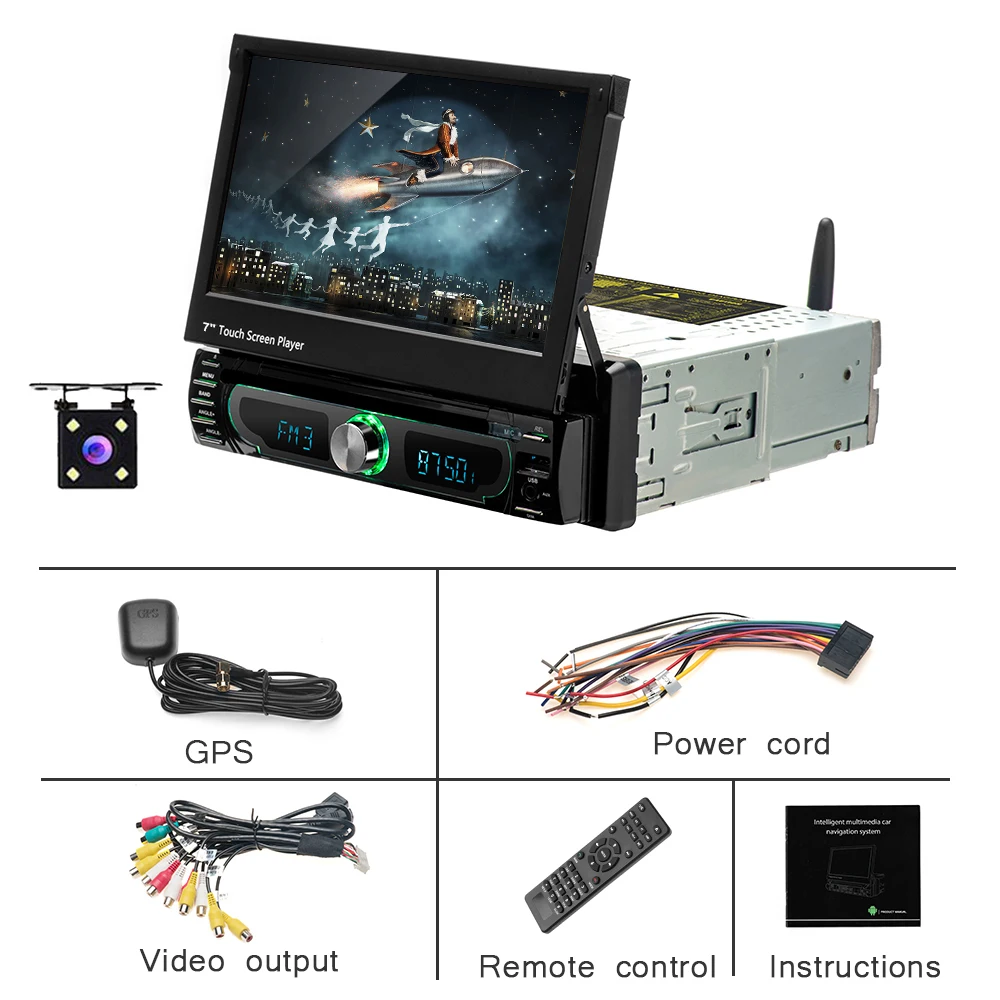 Top AMPrime 1Din Car radio Android 7" Automatic Retractable Multimedia MP5 Player Quad-core GPS Navigation WiFi 3G AM FM RDS Radio 13