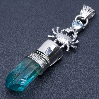 

Natural Blue Aura Quartz&Blue Topaz Punk Style 925 Sterling Silver Pendant 2 1/2" Q0971
