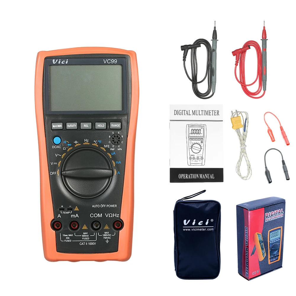 

VC99 Digital Multimeter Digital Multimetro Auto Range 1000V DC AC Resistance Tester Digital Voltmeter Ammeter Capacitance Diode