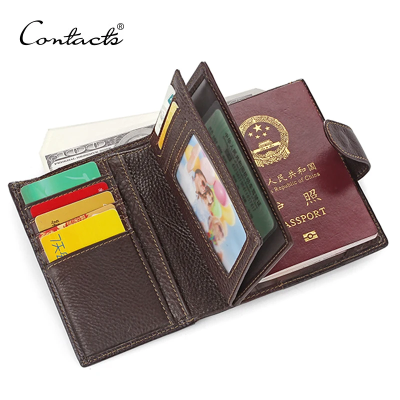 Couro dos Homens Cartão de Crédito Contact’s Real Genuíno Passaporte Titular Carteiras Homem Portomonee Capa Bolsa Marca Masculino Carteira