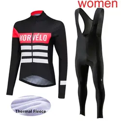 Зимние флисовые термальность для женщин трикотаж комплект Racing team с длинным рукавом Велосипедный спорт костюмы MTB Майо комбинезон Ropa Ciclismo K281