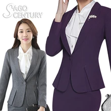 2017 Slim Women Female Long Sleeve formal Blazer Purple Office Lady Business Outwear Lotus Leaf Solid Plus Size Uniform Jacket