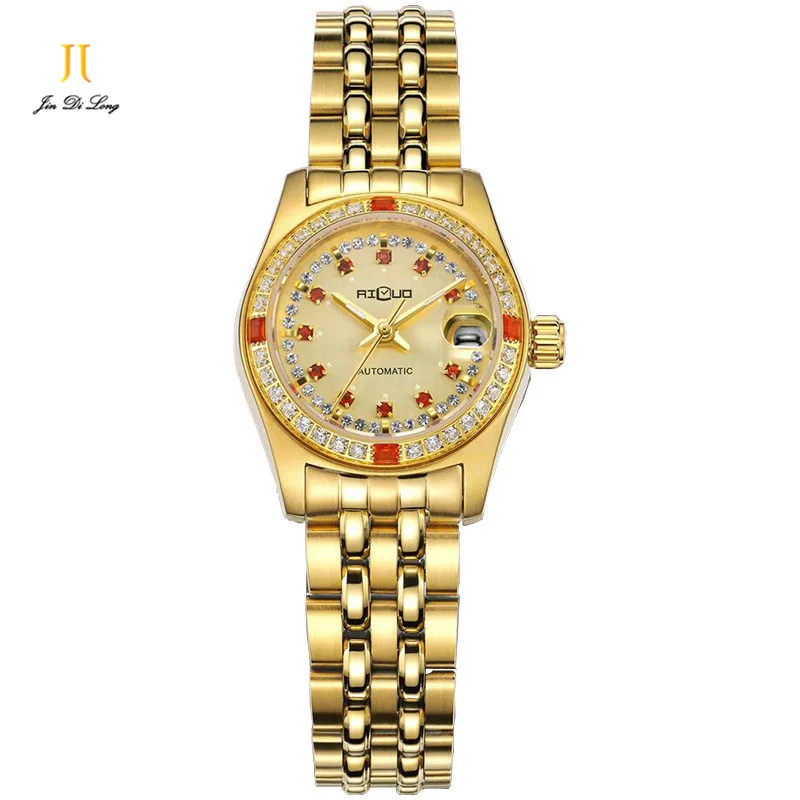 Brand Fashion Luxury Women s Dress Party Business Gold Watch Auto Mechanical Diamond Ladies Wristwatch 18K