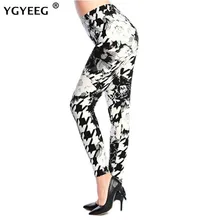 YGYEEG леггинсы Горячая Женские Череп и цветок черные леггинсы с цифровой печатью брюки стрейч брюки размера плюс Печать Леггинсы