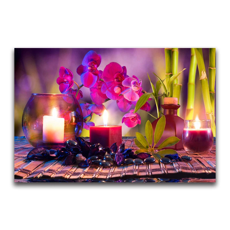 purple orchid 5D DIY Diamond embroidery flower Full square Diamond mosaic candle full round Diamond painting Cross stitch bamboo