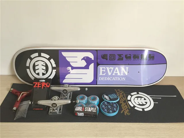 Cheap 1Set Complete Skateboard Mixed Brands Skate Deck Trucks Wheels & Bearings Plus Riser Pad Hardware Set & Installing Tool