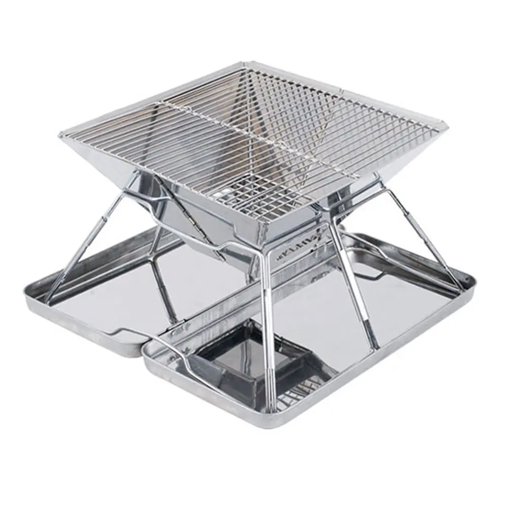 Stainless Steel Folding Charcoal Barbeque Grill Portable Barbeque Grill BBQ + Black Oxford Carrying Bag