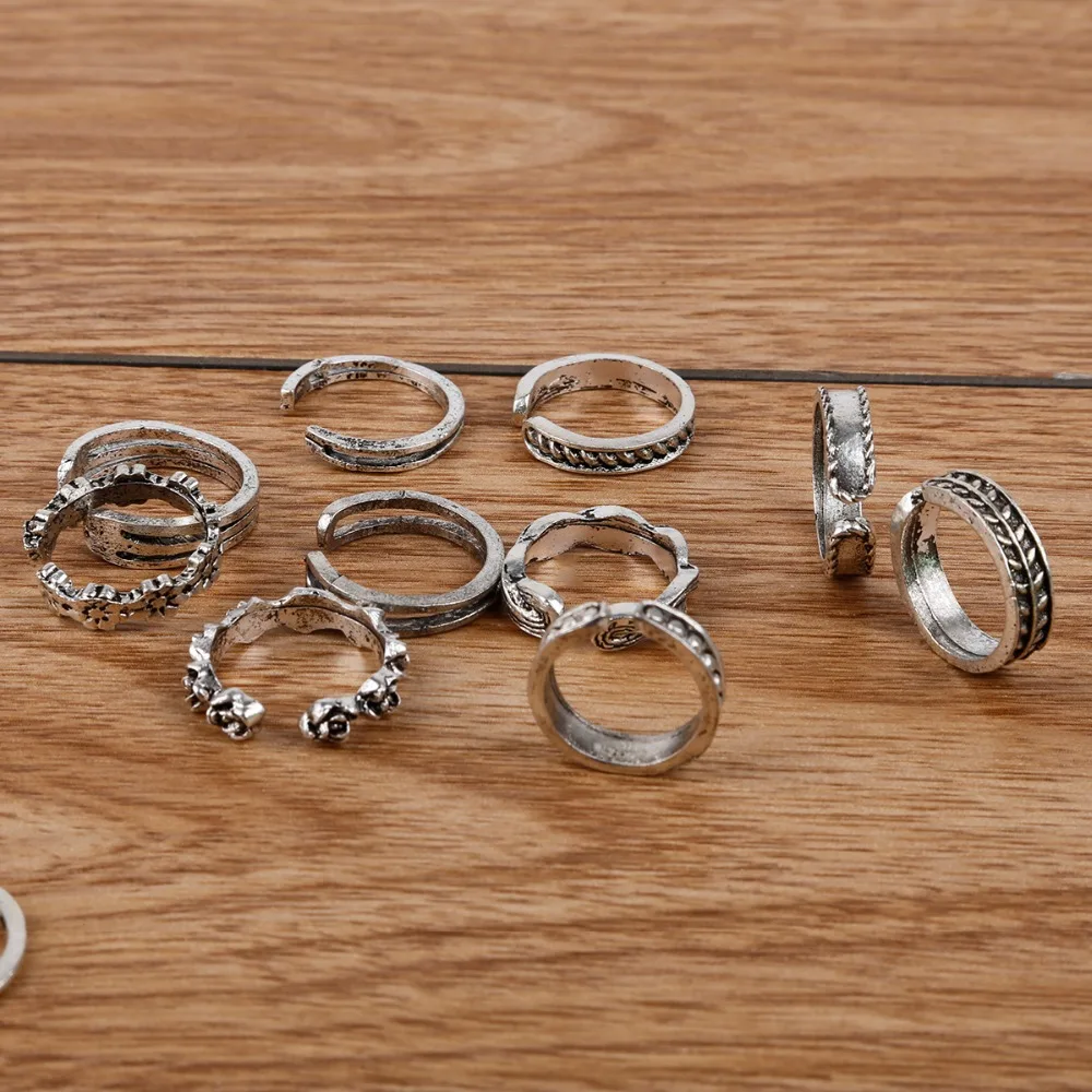 

1pc 12kinds 2018 New Ring Sets Fashion Simple Retro Carved Flower Toe/Foot Finger Opening Ring Women Jewelry