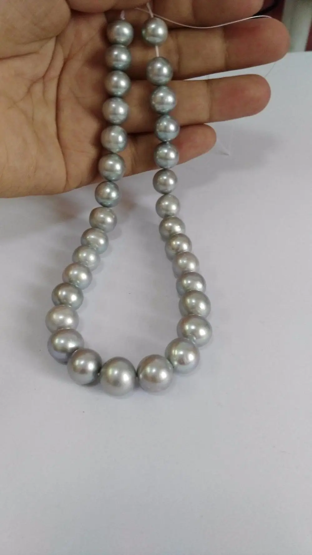 

elegant 9-10mm south sea round silver grey pearl necklace 18inch 925 silver
