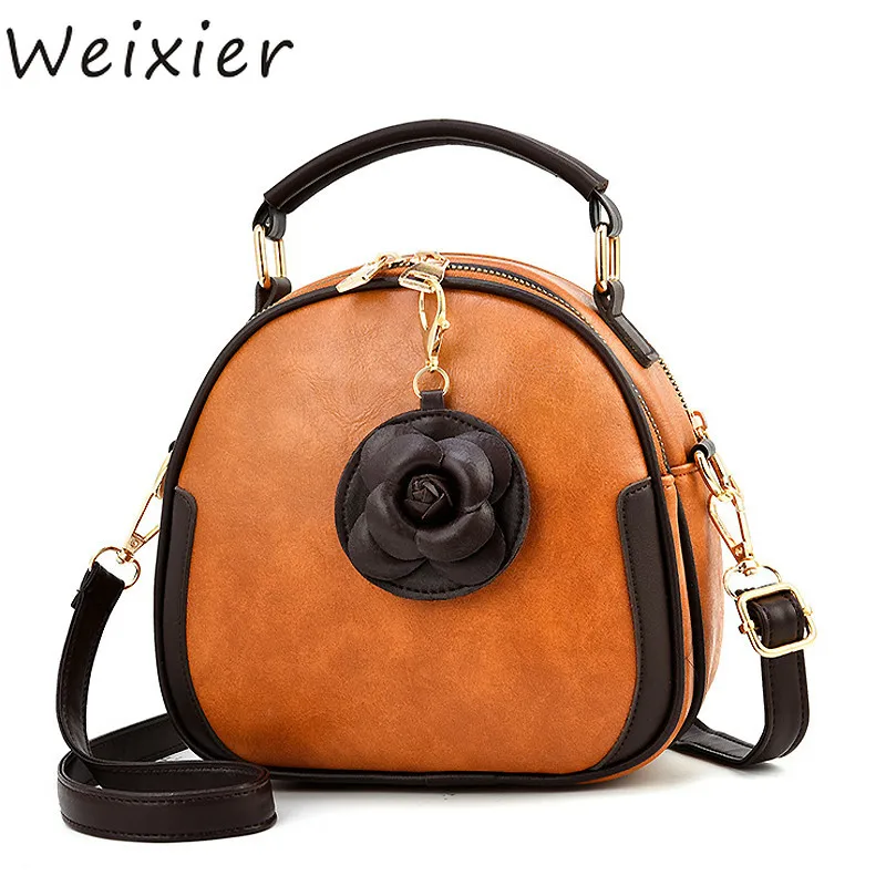 

WEIXIER Women Bag Flower Party Bags for Women PU Leather Small Shoulder Crossbody Bag Female Zipper Vintage Brown Bolsas V1-34