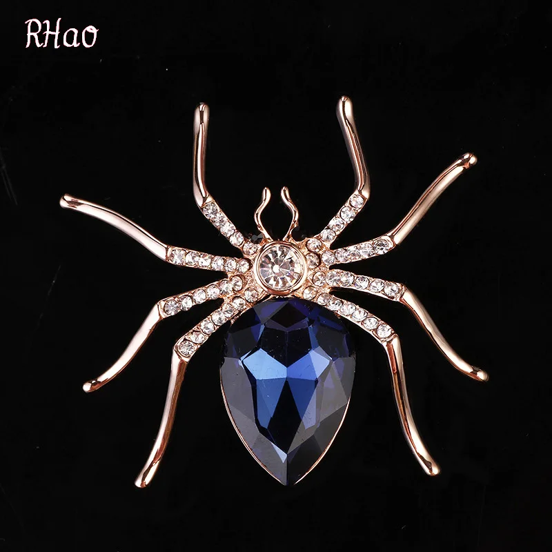 Rhao Value Fashion Charms Rhinestone Брошь в виде паука винтажная панк синяя | Броши -32816799443