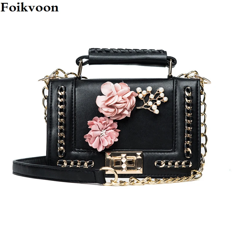 

Foikvoon Women Handbags PU Leahter Flower Tote Shoulder Bags women shoulder Bags Solid Lock Messenger Lady Bag