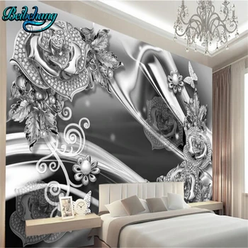

beibehang High - end atmospheric metal jewelry flowers 3D relief mural background wall custom wallpaper mural decoration