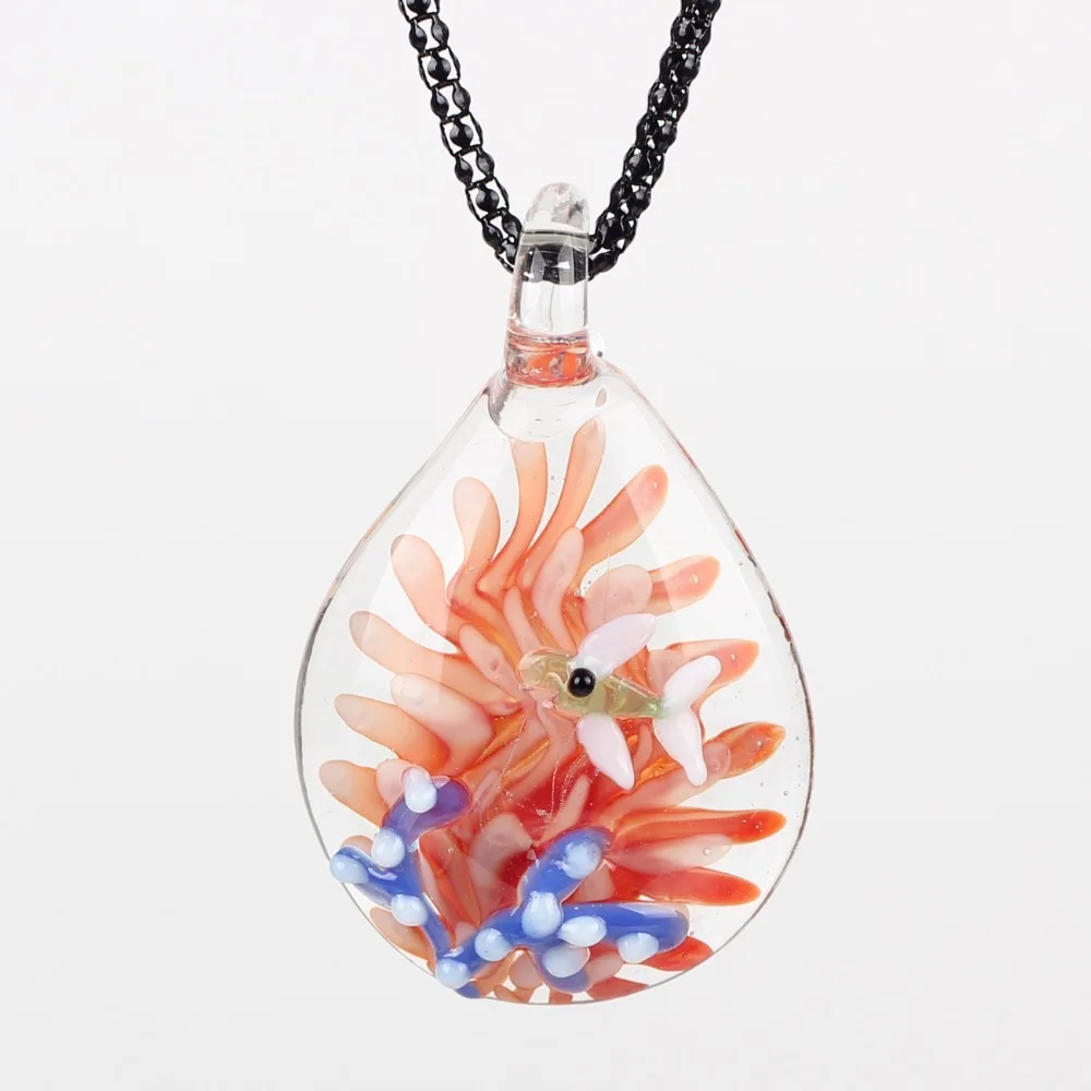 

Bonsny Coral Glaze Glass Murano Necklace Long Chain Pendant 2016 Fashion Jewelry For Women Animal Charm Collar Accessories