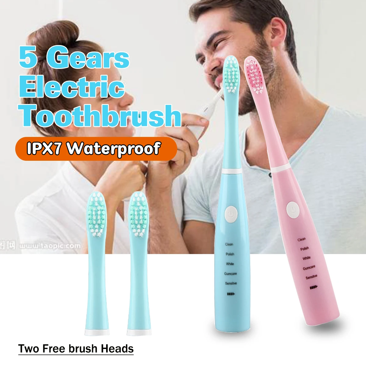 

IPX7 Waterproof USB Charging Electric Toothbrush 5 Modes Portable Wireless Rechargeable Brushes