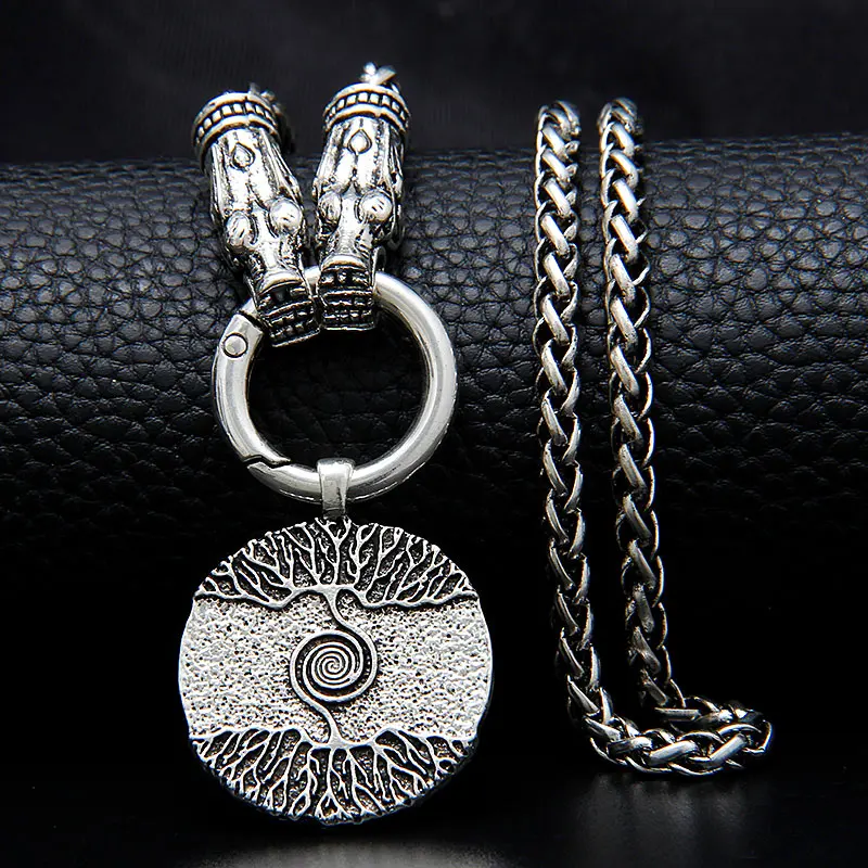 

LAKONE Men life Tree Wolf Head Viking Necklace Pendant Antique Silver Plated High Quality Chain Necklace Talisman Ethnic Jewelry
