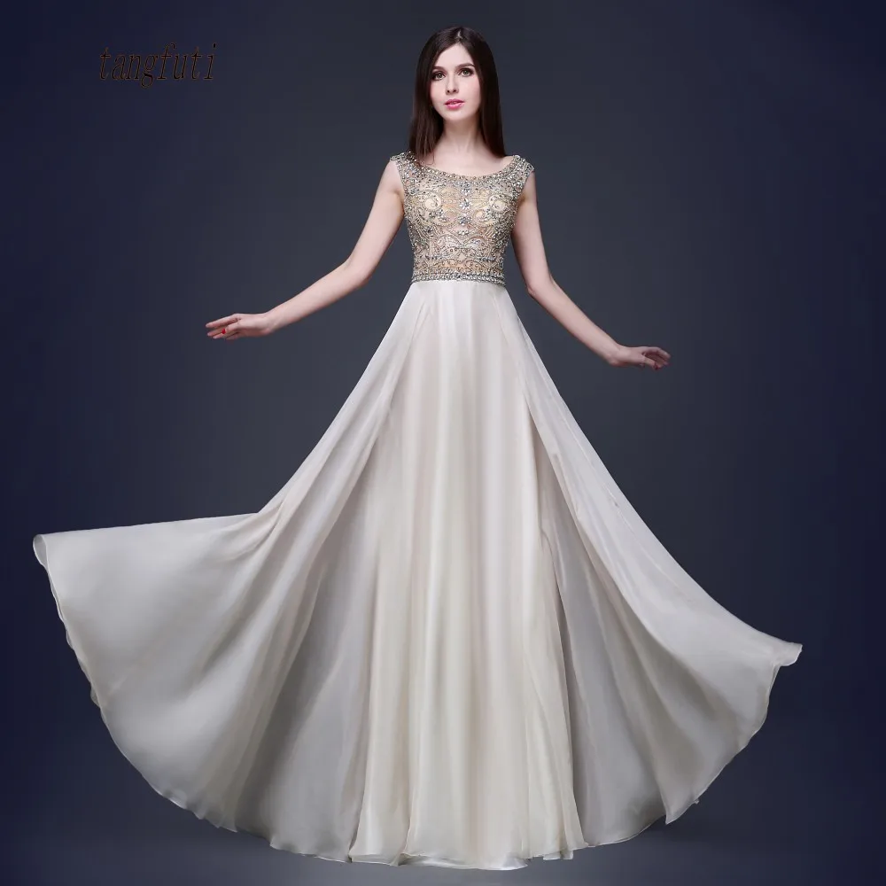 Luxury A Line Prom Dresses Long Crystals Beaded Sexy Backless Chiffon Formal Gowns Prom Dress