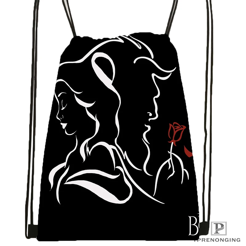 Изготовленная на заказ Красавица и Чудовище походная сумка на шнурке милый рюкзак для детей(черная спинка) 31x40 см#180531-02-18