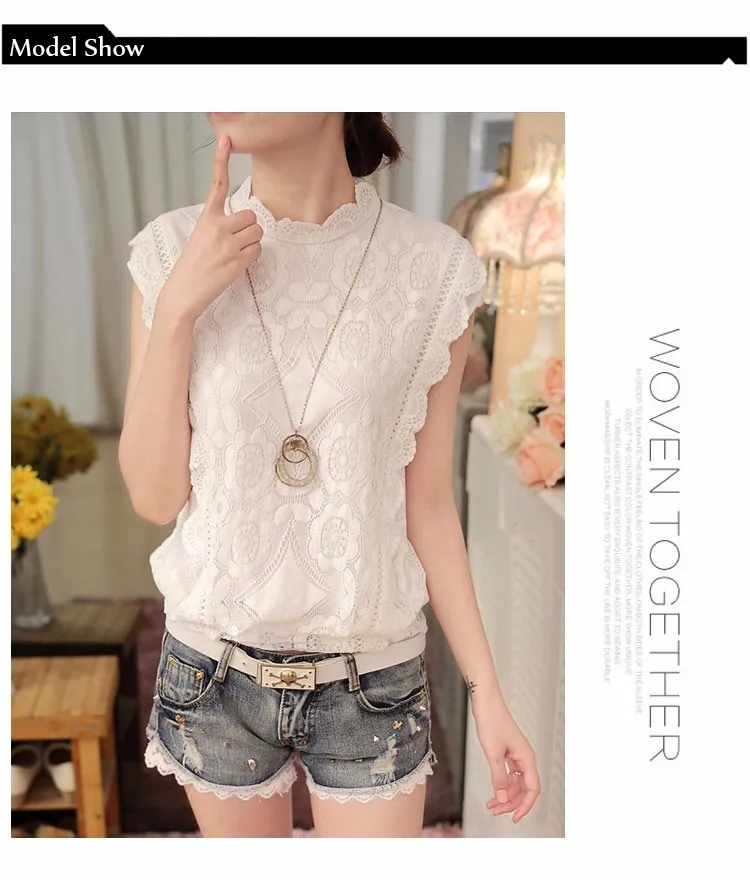 2016 White Lace Top Sleeveless Shirt Women Vintage Blusa Feminino Ladies Crochet Casual Loose Plus Size Women Tops Blouses A351 A