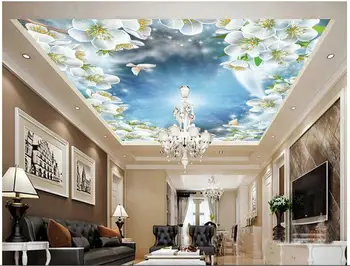 

3d wallpaper custom photo non-woven mural wall sticker The sky flower pigeons ceiling mural 3d room murals wallpaper