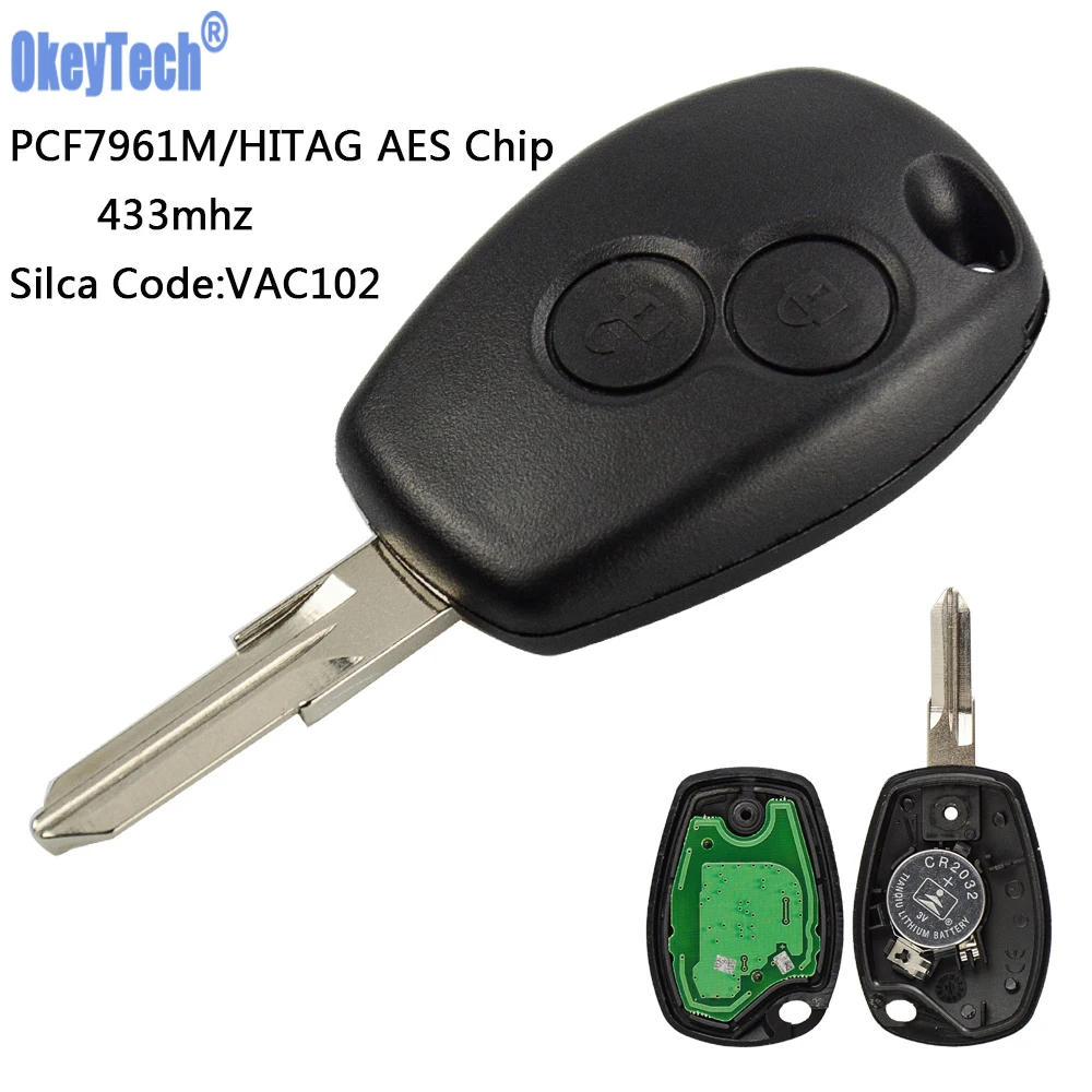 

OkeyTech Remote Car Key 433mhz With PCF7961M HITAG AES Chip VAC102 Uncut Blade 2 Buttons for Renault Logan II Sandero II