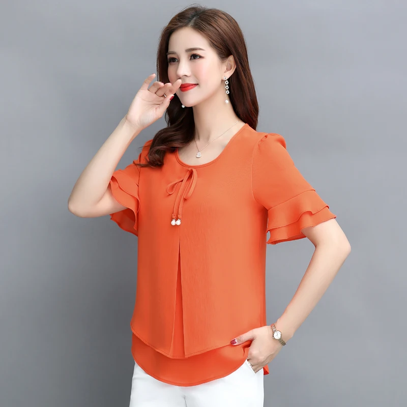 

tops new high quality chiffon lady fashion casual t-shirt loose tops flare short sleeve summer tee for women 2019 plus size 4xl