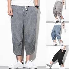 Новые хлопковые льняные шаровары в стиле хип-хоп, мужские брюки больших размеров, широкие брюки, новые повседневные штаны, брюки-шаровары, шаровары, 6,25
