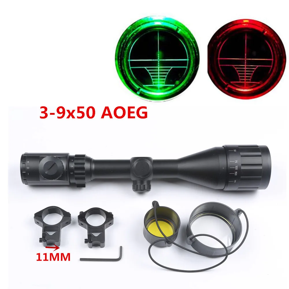 

1 inch Diameter 3-9x50 AOE Red Green Dot Hunting Rifle Scope Optical Gun Scope /w 11mm Rail Scope Rings Base caza