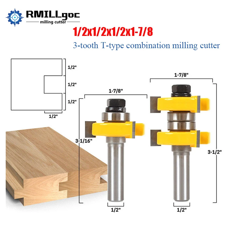 1//2 Shank T-type 3-tooth Milling Cutter Tongue And Groove Router Bit Reliable