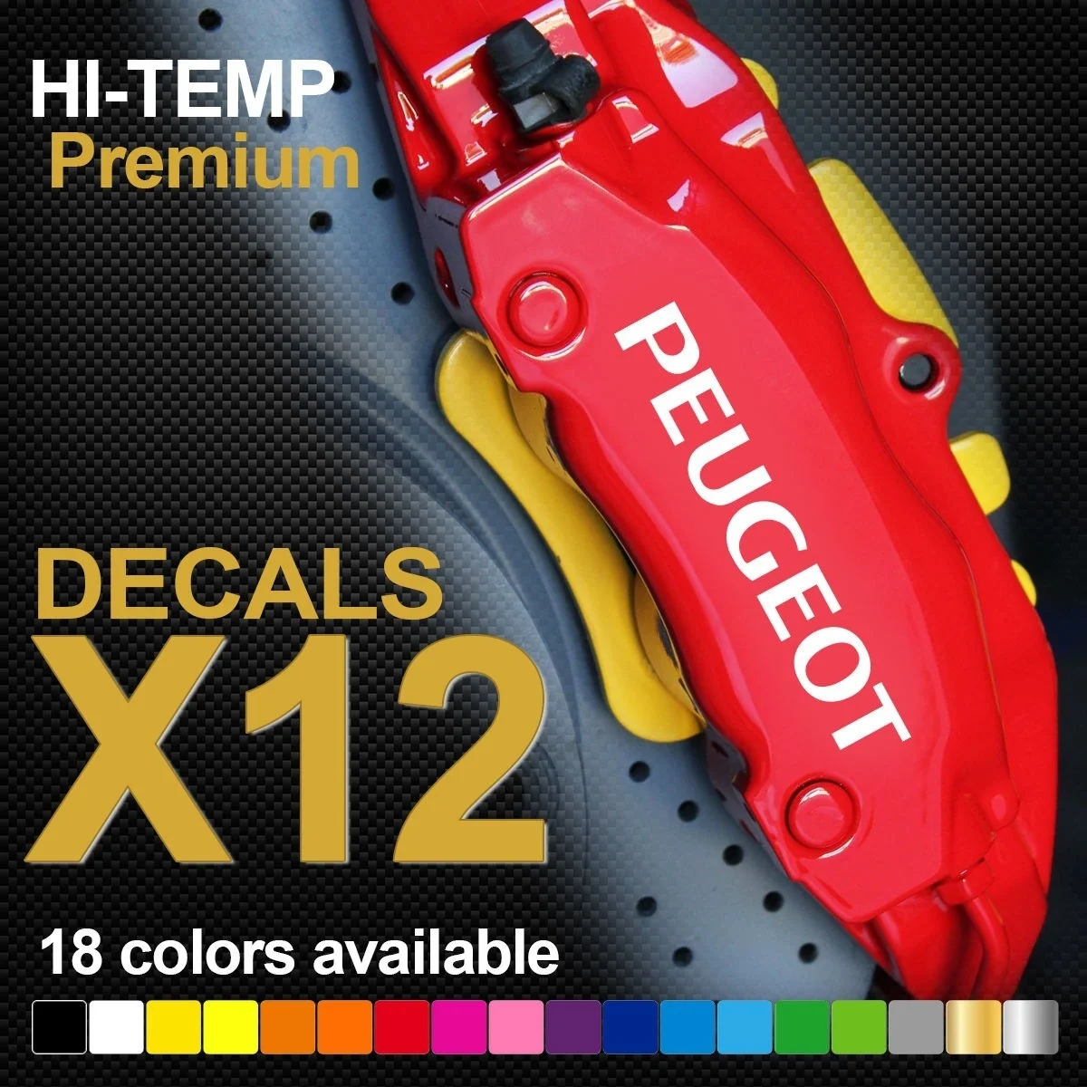 12 шт. PEUGEOT 206 207 307 GTI HI-TEMP Премиум тормозной суппорт наклейки Литые виниловые 5 шт. 9,3x1,3 см 7 шт. 7,5x1 см