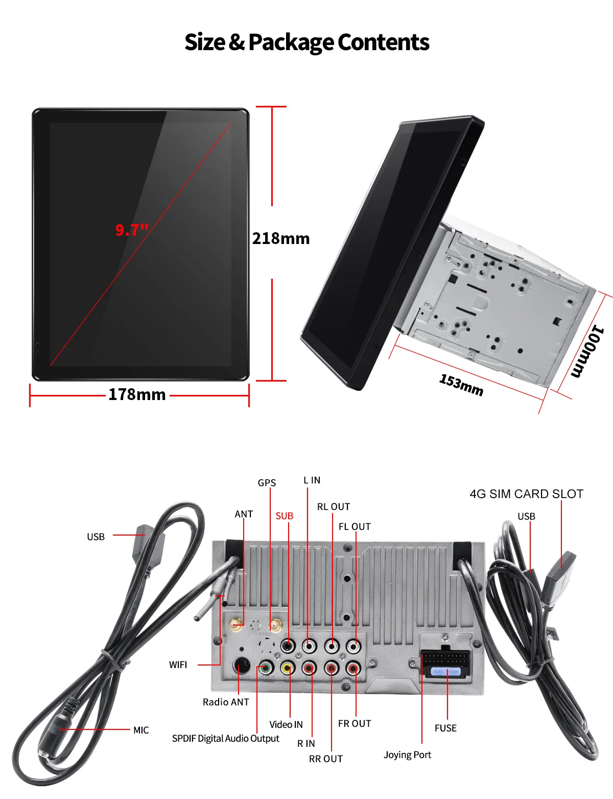 Top 4GB+64G autoradio with Tesla style screen IPS 9.7" Double Din Android 8.1 Car Stereo Radio head unit GPS player support Carplay 12