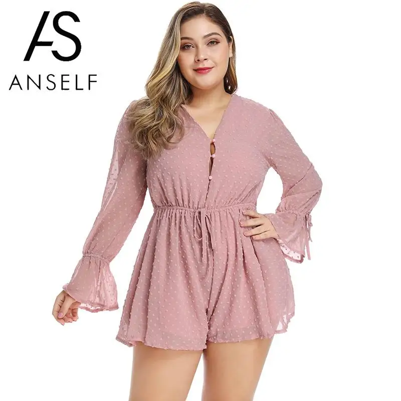 Women/’s Solid Color Sport Jumpsuit Plus Size Casual V Neck Long Sleeve Waistband Rompers with Pocket S-5XL