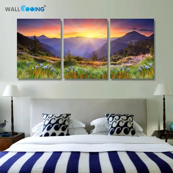 

3 piece canvas art oil painting frames cheap Modular pictures setting spray lavender paintings cuadros mountain home decor