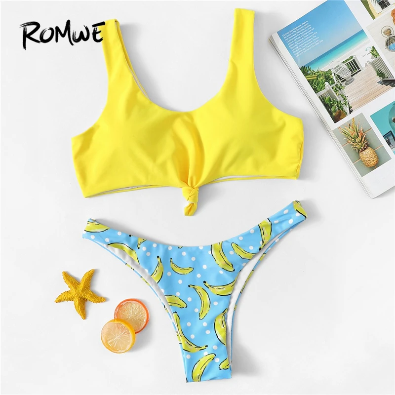 Romwe الرياضة لطيف Colorblock مجموعة البكيني سلك شحن البيكينيات مع الموز طباعة قيعان النساء الصيف سكوب الرقبة الشاطئ ملابس السباحة Romwe الرياضة لطيف Colorblock مجموعة البكيني سلك شحن البيكينيات مع الموز طباعة قيعان النساء الصيف سكوب الرقبة الشاطئ ملابس السباحة