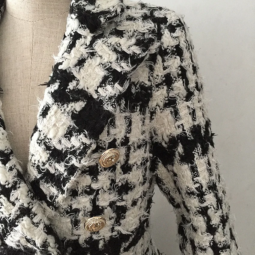 Mélanges Femmes Paletots Long Plaid Manteau Américaine Hiver Mode À Laine Européenne Boutons Et Double Boutonnage KcF13JTl