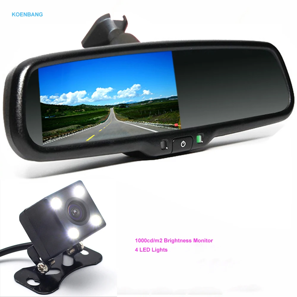 

KOENBANG 4.3" Car Rearview Mirror 1000cd/m2 Monitor Rear View Camera TFT-LCD Video Parking Kit 4 LED Night Vision Reversing Car